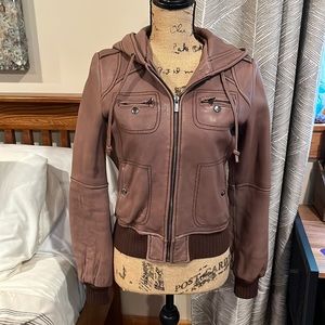 Michael Kors 100% Genuine Leather Hooded Jacket - Size S/P